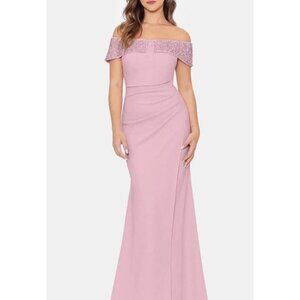 Besty & Adam Womens Size 10 Rose Bead Detail Off Shoulder Crepe Sheath Gown NEW